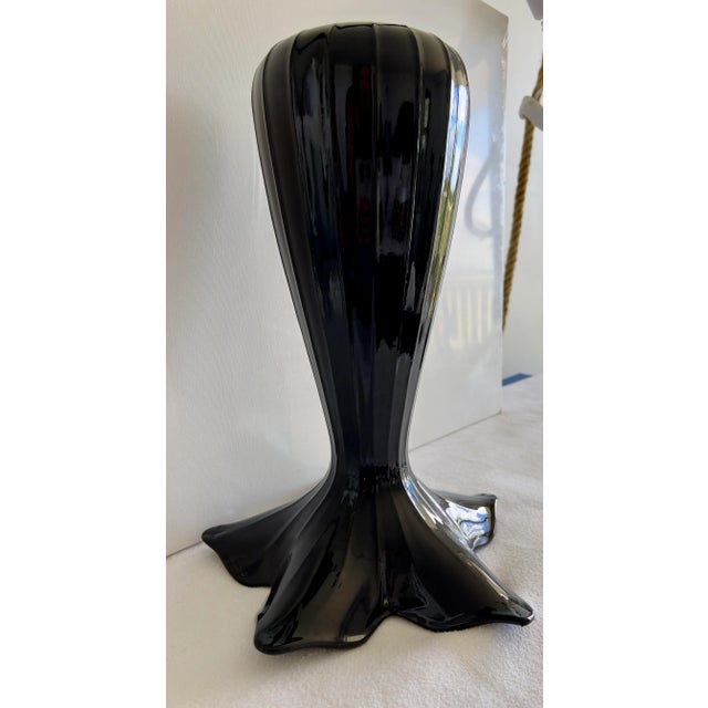 Fenton Art Glass Company Mid-Century Modern Flared Tall Black Glass Vase For Sale - Image 4 of 13