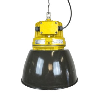 Industrial Yellow Explosion Proof Lamp with Black Enameled Shade from Elektrosvit, 1990s For Sale