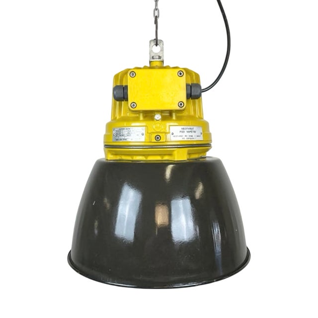 Industrial Yellow Explosion Proof Lamp with Black Enameled Shade from Elektrosvit, 1990s For Sale
