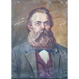 1970s Friedrich Engels Portrait, Antique Oil Painting, Ukrainian Art 180-130 For Sale