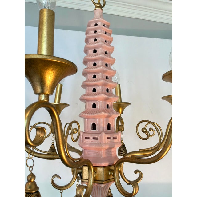 Asian Port 68 Pink Ceramic Pagoda Chandelier For Sale - Image 3 of 8
