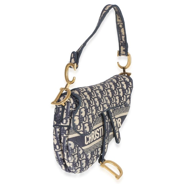 Contemporary Blue Oblique Embroidered Medium Saddle Bag For Sale - Image 3 of 8