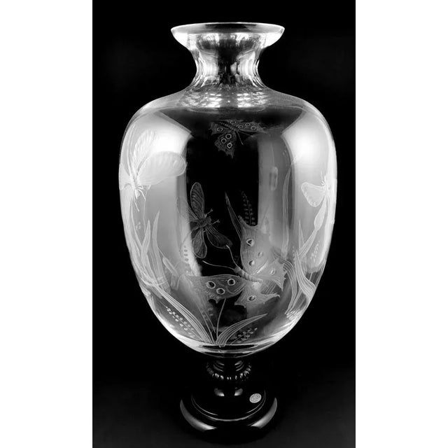 Large Art Nouveau Style Crystal Vase Engraved with Butterflies and Dragonflies, 1982 For Sale - Image 3 of 13