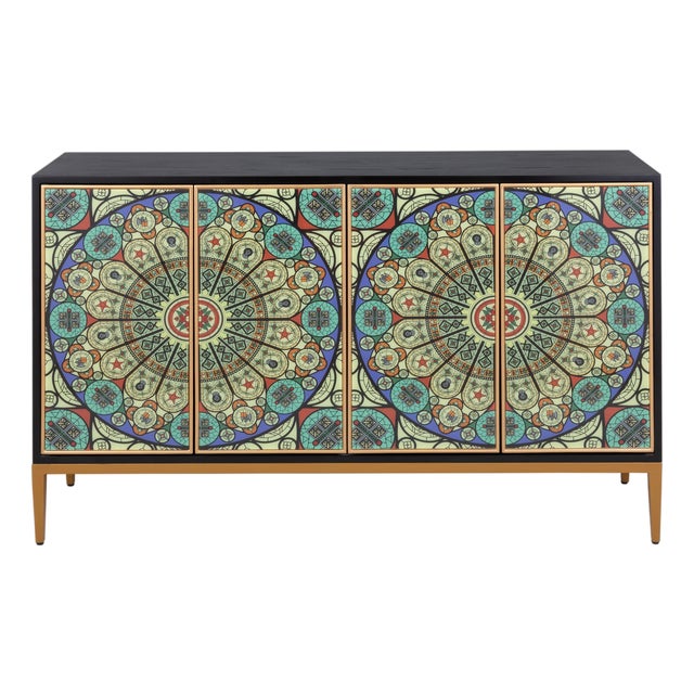 Pasargad Home Solani 4-Door Sideboard With Gold Metal Legs & 6 Shelves For Sale