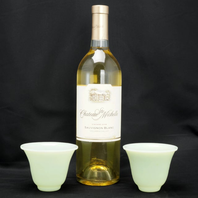 Chinese Pair Chinese Peking Glass Wine Cups Jade Color Circa 1920 For Sale - Image 3 of 7
