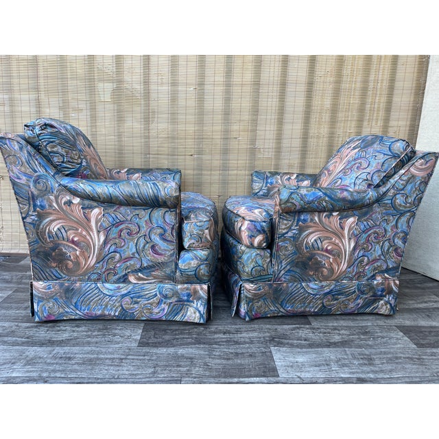 A Pair of Vintage Mid Century / Hollywood Regency Upholstered Lounge Chairs. Circa 1970s For Sale - Image 10 of 18