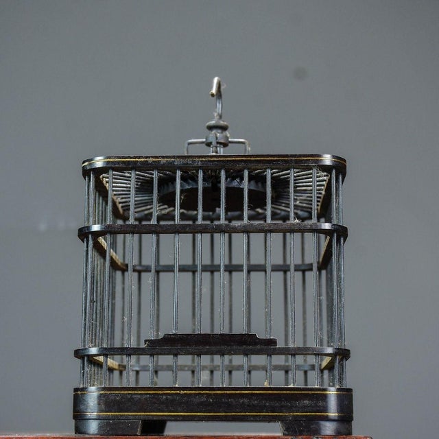 Vintage Chinese Black Sandalwood Cricket Cage With Inlaid Copper Five Oxen Motif, Chinoiserie Decor For Sale - Image 4 of 8