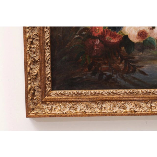 Wood 19th Century French Floral Still Life Oil Painting, Framed For Sale - Image 7 of 11