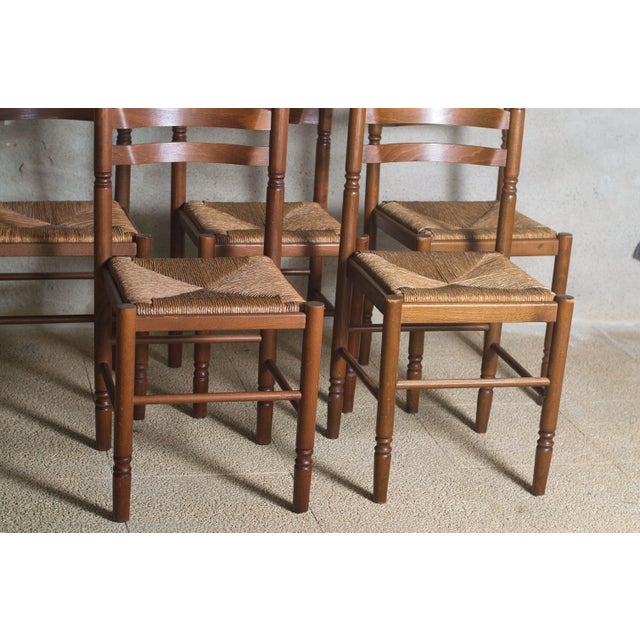 Antique French Country Dining Chairs Rush Seats, 1960s, Set of 5 For Sale - Image 4 of 11
