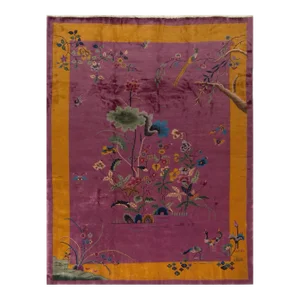 Chinese Art Deco Rug | Floral Designs | Vintage Rug | 9' X 11'5"