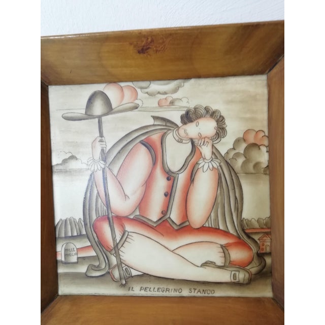 Gio Ponti Tired Pilgrim Framed Tile by Gio Ponti for Richard-Ginori San Cristoforo, Italy, 1920s For Sale - Image 4 of 7