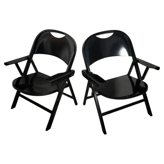 Ginevra Folding Armchairs in Wood attributed to Achille and Pg. Castiglioni for BBB Emmebonacina, 1970s, Set of 2 For Sale - Image 10 of 10