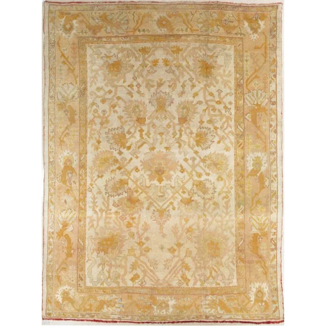 Antique Oushak Carpet Handmade Turkish Oriental Rug Beige, Taupe, Soft Pale Blue For Sale - Image 11 of 11