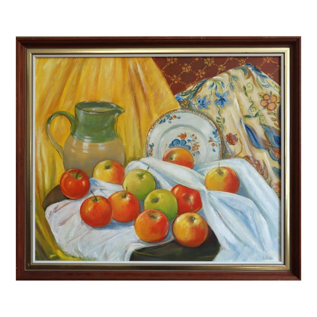 Mid-Century Modern 'Gathered Harvest' Vintage Original Swedish Still Life Oil Painting, Framed For Sale