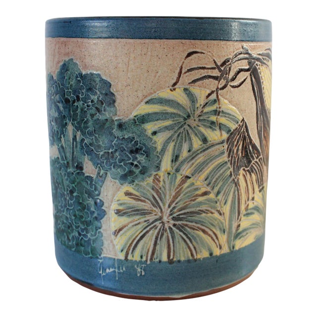 Vintage Signed Studio Art Pottery Kitchen Utensil Holder For Sale