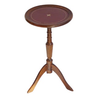 Small Victorian Style Mahogany Wine Table or Plant Stand with Red Leather Top For Sale