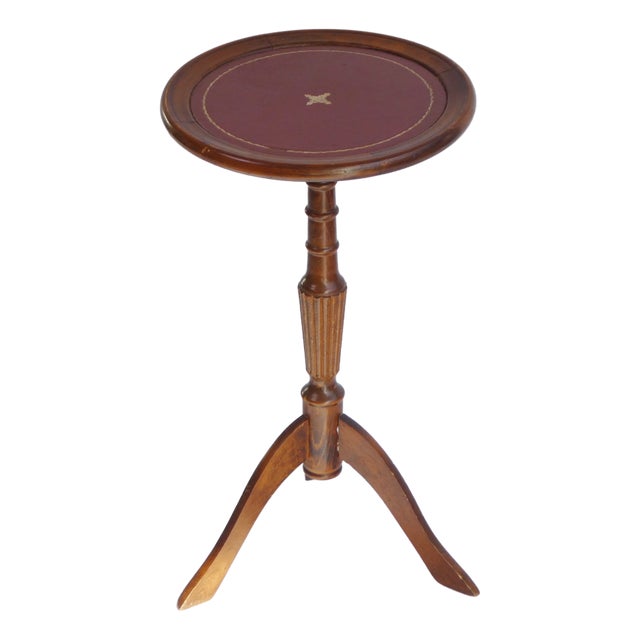 Small Victorian Style Mahogany Wine Table or Plant Stand with Red Leather Top For Sale