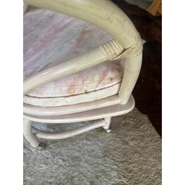 Vintage Rattan Dining Set, White Bamboo Boho Table With Glass Top For Sale - Image 10 of 12