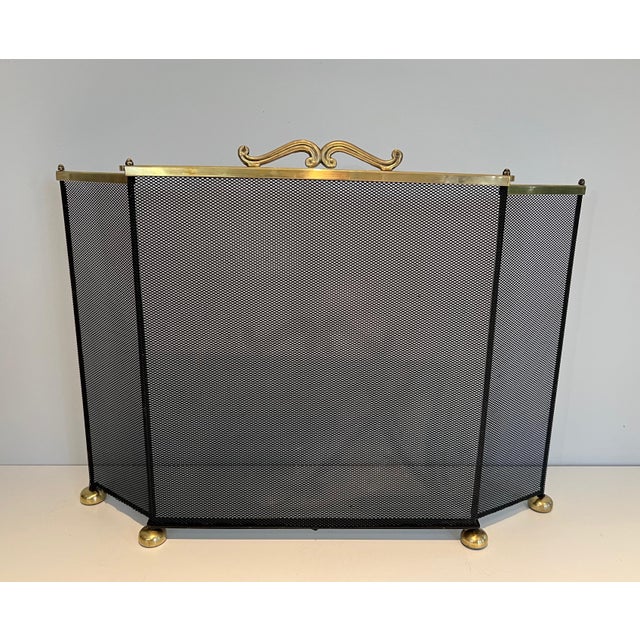 Brass 1970s Brass and Grilling Fireplace Screen For Sale - Image 8 of 12