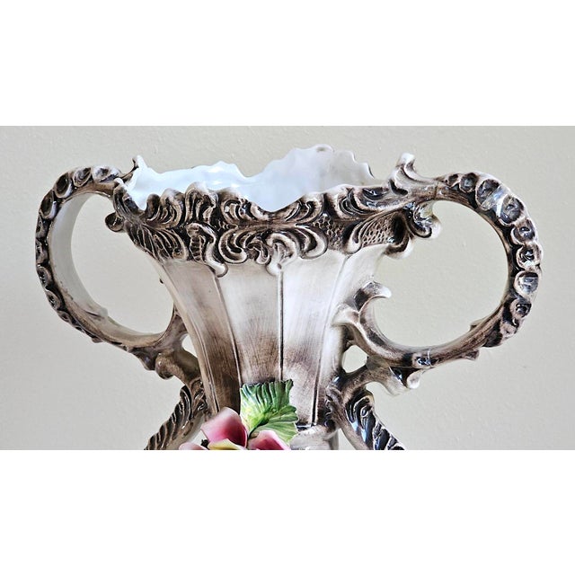 1950s Vintage Italian Capodimonte-Style Porcelain Floral Vase – 17" For Sale - Image 5 of 18