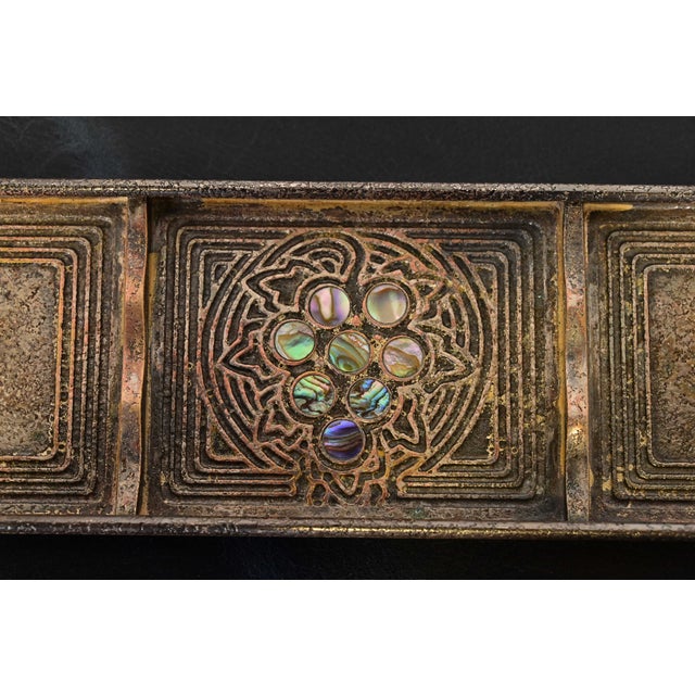 Metal Tiffany Studios New York Silvered Bronze and Abalone Pen Tray For Sale - Image 7 of 12