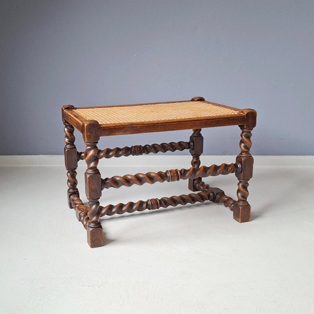 Wood Wood and Rattan Ottoman, 1930s For Sale - Image 7 of 7