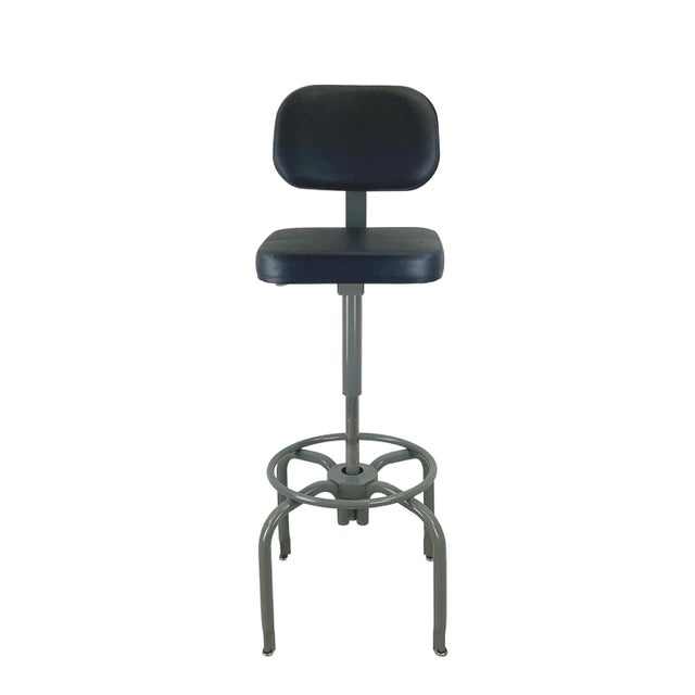 Black Vintage Industrial Adjustable Drafting Stool With Backrest and Footrest For Sale - Image 8 of 18