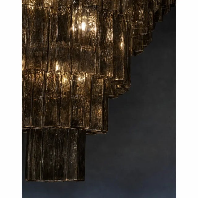 Venini-Style Murano Glass Chandelier – Contemporary Square Tubes in Dark Fume For Sale - Image 6 of 8