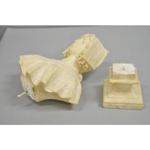 Early 20th Century Antique Victorian Carved Alabaster Marble Figural Young Woman Maiden Bust Statue For Sale - Image 10 of 12