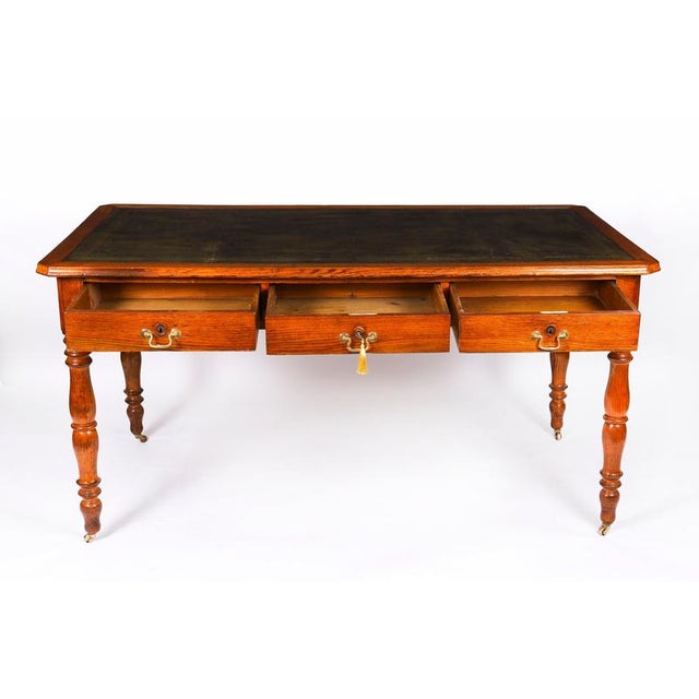 Antique Victorian 6 Drawer Oak Partners Writing Table Desk C1850 19th Century For Sale - Image 11 of 18