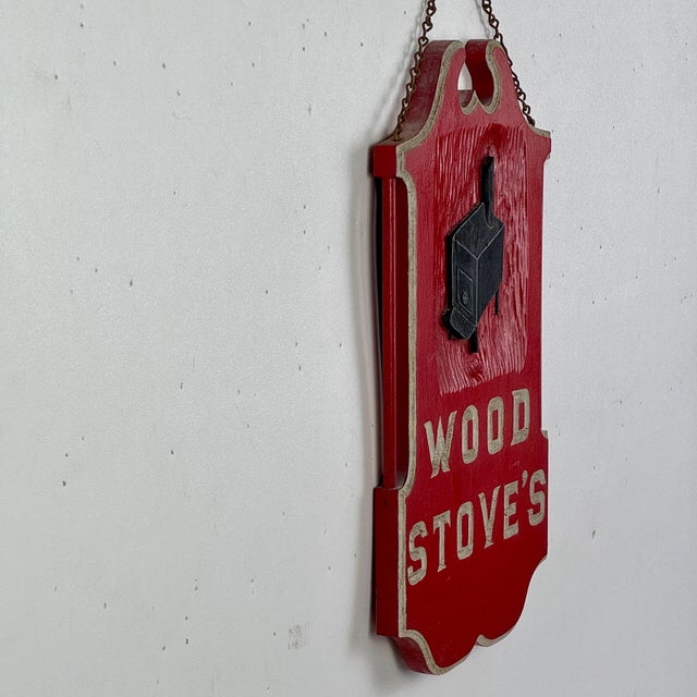 Victorian Vintage Wooden "Wood Stove's" Advertising Trade Sign in Bright Red & Black Stove For Sale - Image 3 of 8