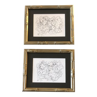 Gallery Wall Collection 2 Original Vintage Wayne Cunningham Abstract Ink Drawings-set of 2 For Sale