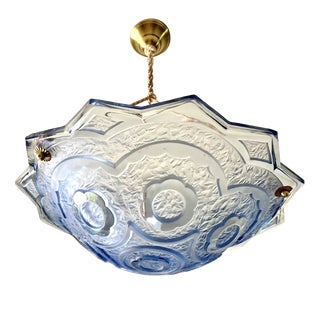 Art Deco Blue Cup Pendant Light with Glass, 1930s For Sale
