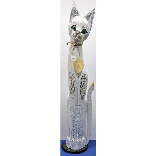 1990s Carved African Cat Statue For Sale - Image 4 of 4