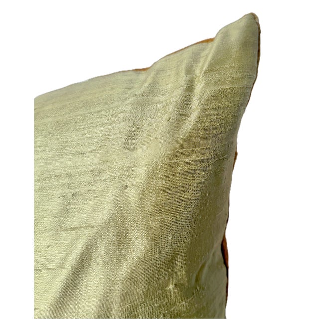 Peach Vintage Peach & Gold Silk Pine Leaf Pillow For Sale - Image 8 of 9