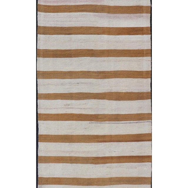 Brown Mid 20th Century Vintage Turkish Kilim Rug With Horizontal Stripes in Brown and Cream For Sale - Image 8 of 11