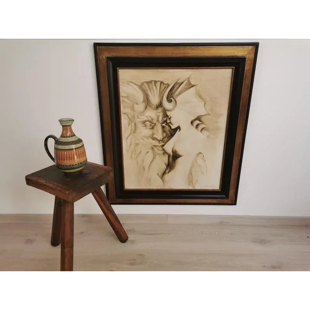 Figurative Painting of Man & Woman, Oil on Canvas, Framed For Sale - Image 6 of 9