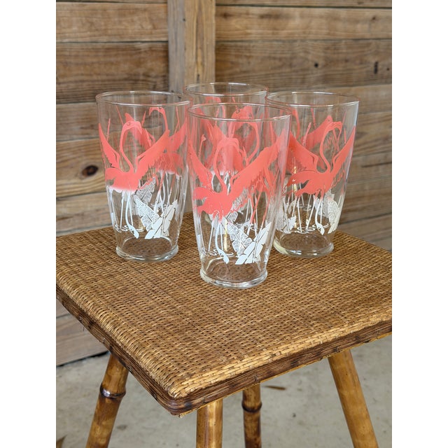 Set of 4 Monumental Coastal Vintage Pink Flamingo Cocktail Drinking Glasses For Sale - Image 9 of 11