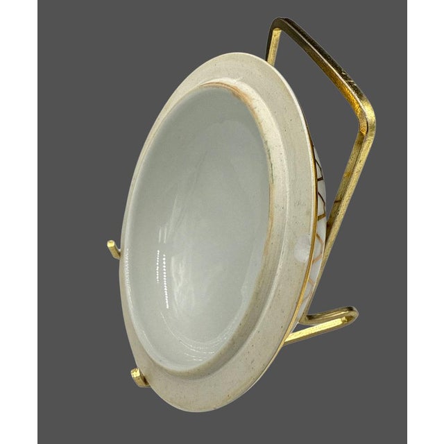 Vintage Gilt Porcelain Urns / Vases With Underplates, Foo Dog Finials and Flower Frogs Inserts, Set of 4 For Sale - Image 10 of 12