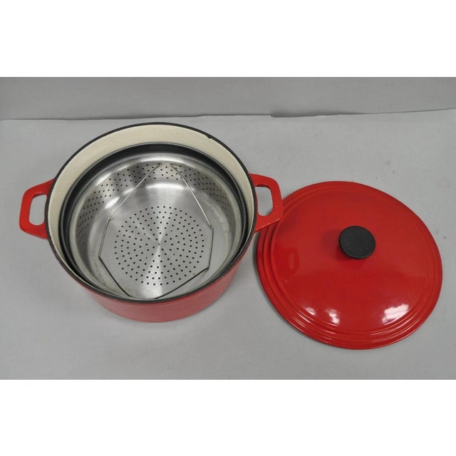 Late 20th Century Martha Stewart Collection Red Cast Iron Dutch Oven Covered Pot For Sale - Image 4 of 11