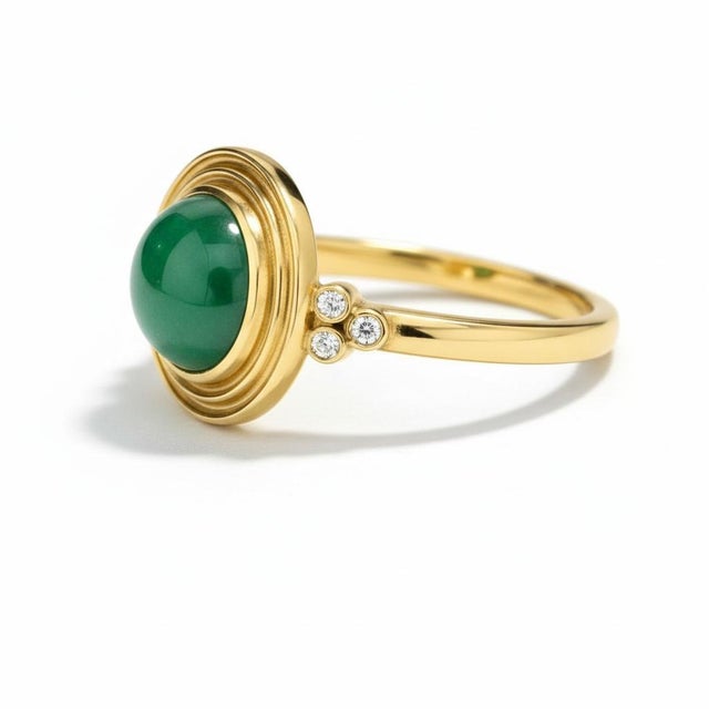 Vintage Inspired Green Onyx and Topaz Ring in Silver, Gold, Size 6 For Sale - Image 9 of 11