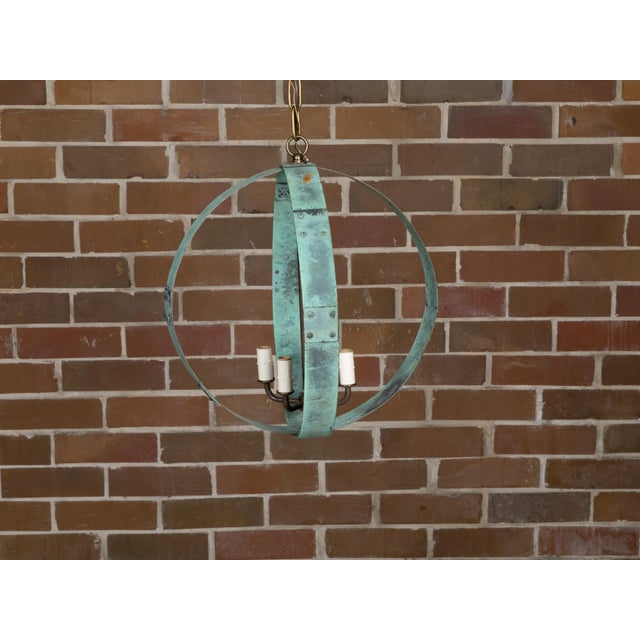 Mid 20th Century Mid Century Modern English Copper Double Sphere Light Fixture with Verdigris Patina For Sale In Atlanta - Image 6 of 12