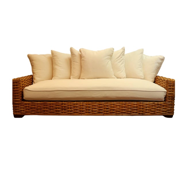 White Vintage Circa 2007 Restoration Hardware Woven Rattan Sofa For Sale - Image 8 of 9
