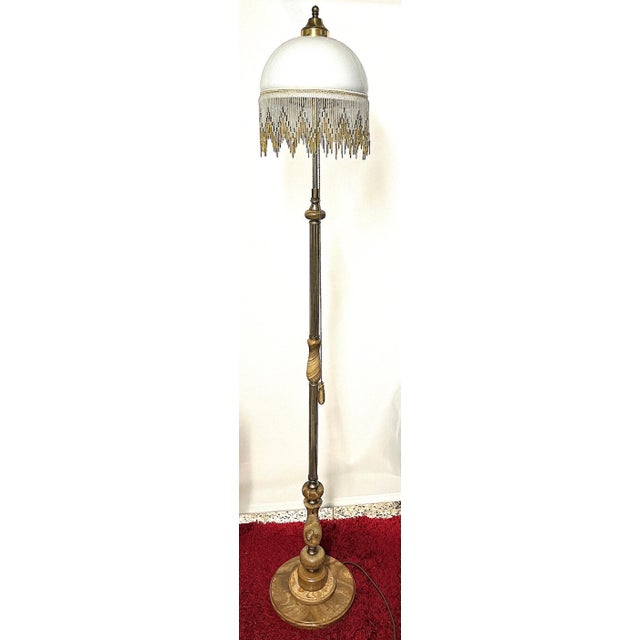 Antique Brass and Onyx Beaded Glass Shade Floor Lamp, 1950s For Sale - Image 9 of 9