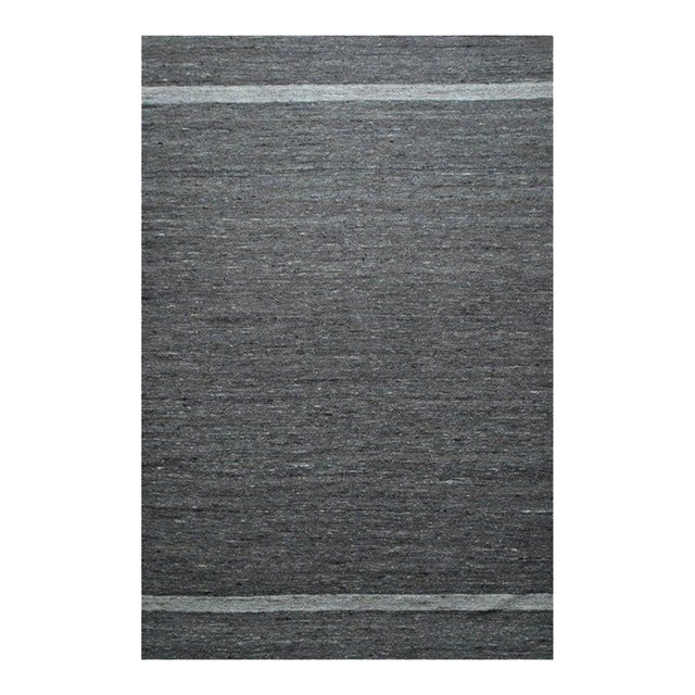 10x14 Gray Handwoven Wool Subtle Linear Bands Geometric Modern Carpet Rug For Sale