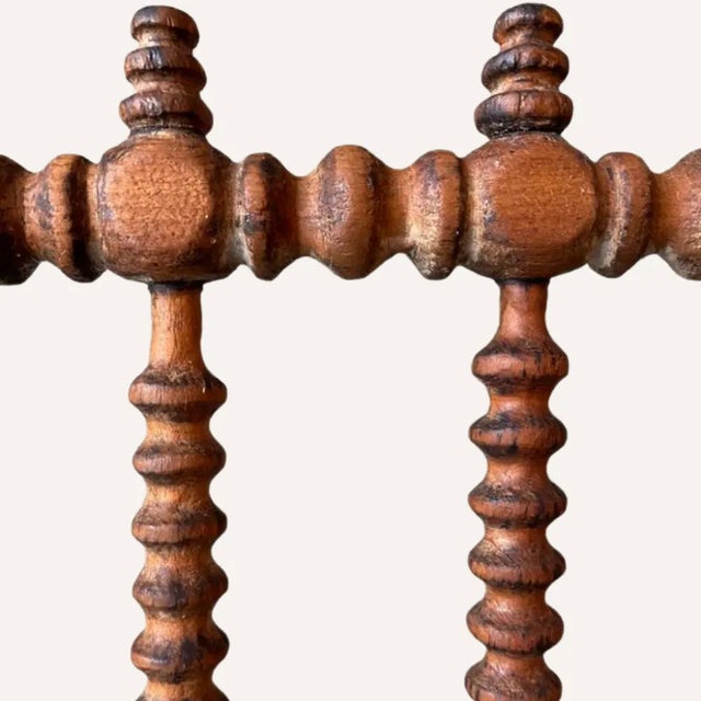 French Bobbin Wood Turned Barley Twist and Leather Chair, 1850s For Sale - Image 6 of 14