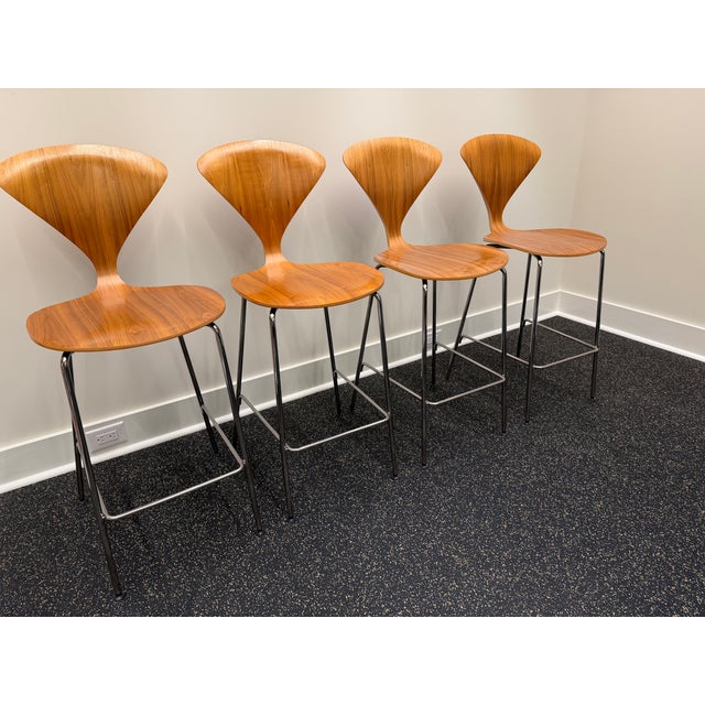 2010s Walnut Barstools With Metal Legs (Set of 4, Cherner Company) For Sale - Image 5 of 17