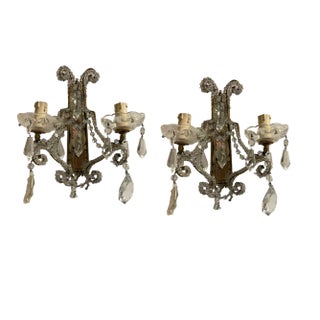 Crystal Mirrored Sconces, 1950s, Set of 2 For Sale