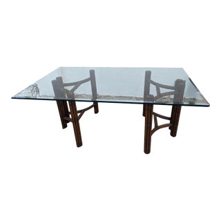 1980s McGuire Double Pedestal Rattan Dining Table For Sale