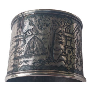 19th C. Imperial 84 Silver & Niello Napkin Ring, Gustav Nykanen For Sale